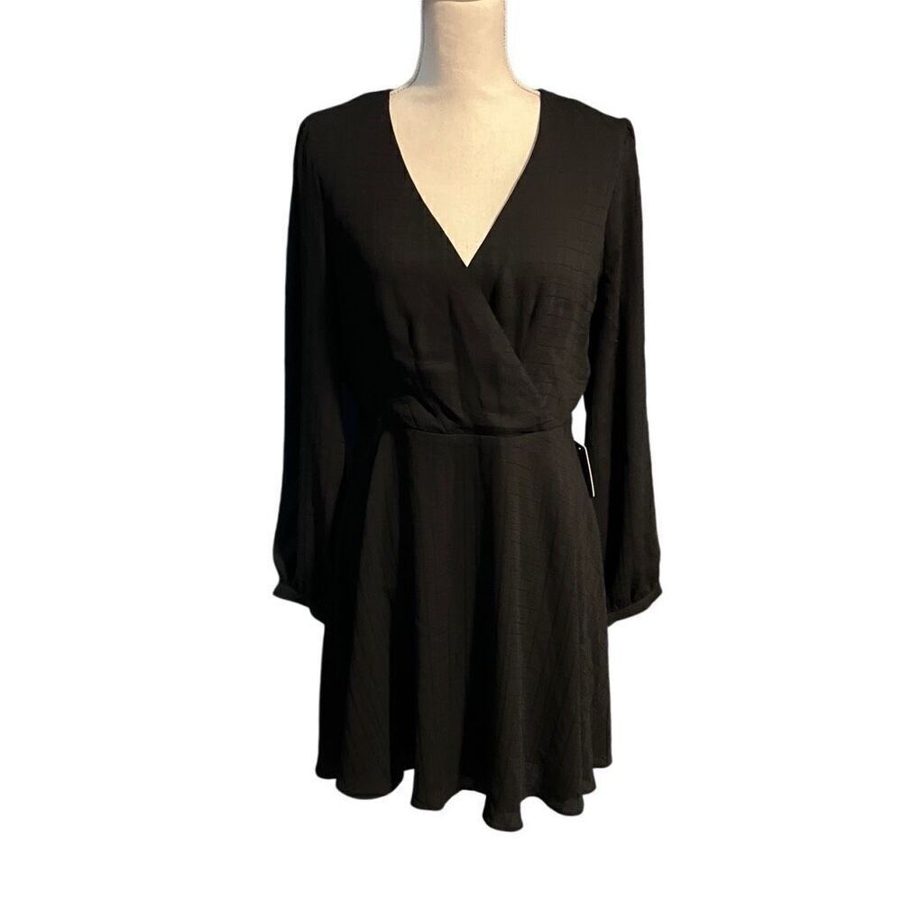 NWT Express Satin V neck and back line. Handkerchief Cocktail Dress Black Medium